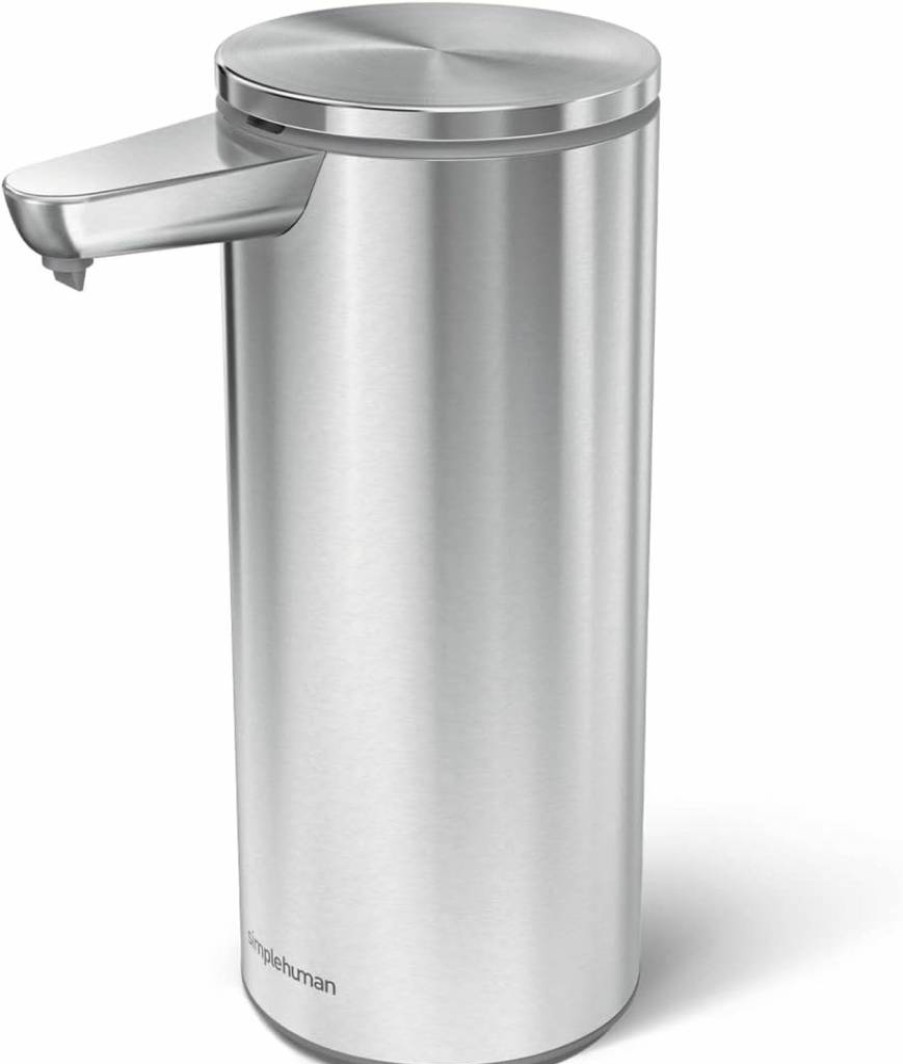 Simplehuman 9 Oz. Rechargeable Automatic Sensor Soap Dispenser, Touch-Free Pump, Brushed Stainless Steel, Battery Operated, Countertop Hand Wash Dispenser