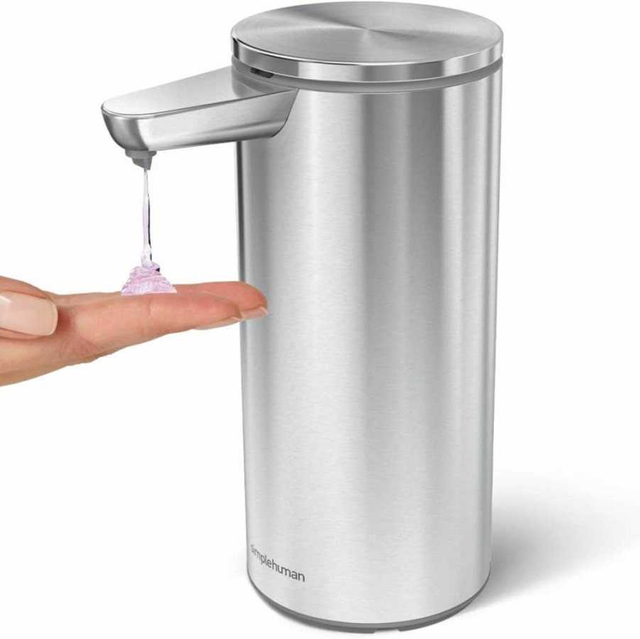 Simplehuman 9 Oz. Rechargeable Automatic Sensor Soap Dispenser, Touch-Free Pump, Brushed Stainless Steel, Battery Operated, Countertop Hand Wash Dispenser