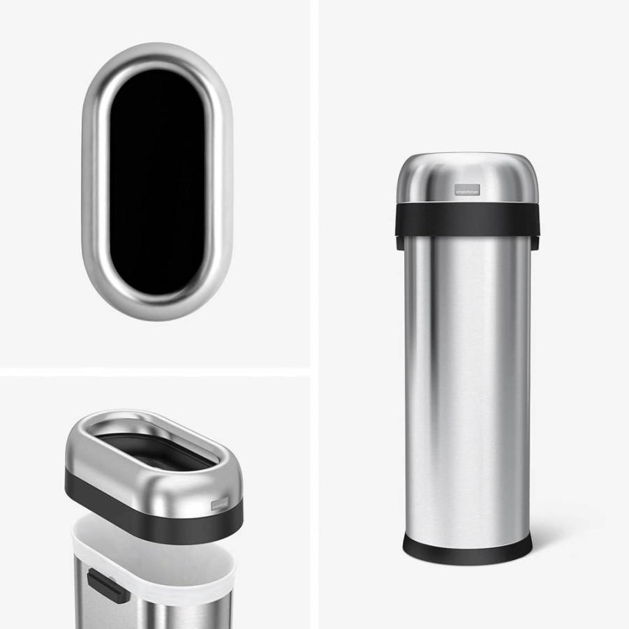 Simplehuman 80L Commercial Grade Stainless Steel Trash Can with Open Top - Heavy Duty Brushed Finish