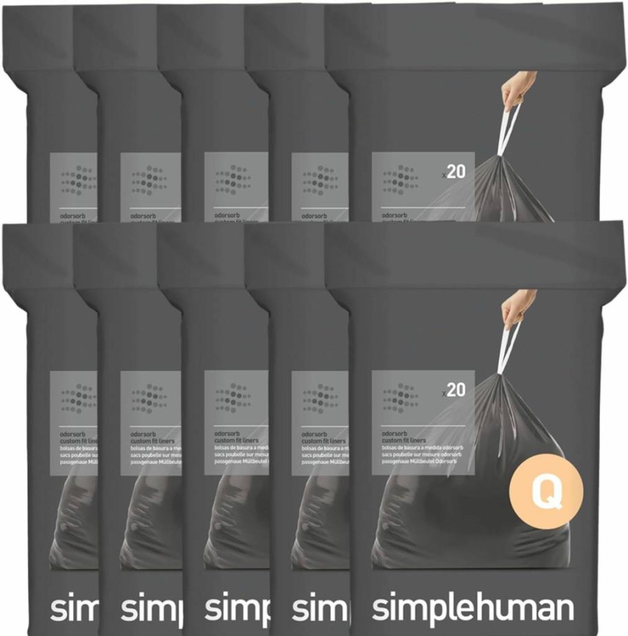 Simplehuman Code J Genuine Odorsorb Trash Bags, 80 Count, Drawstring Odor-Absorbing Liners, Custom Fit for 30-45 Liter / 8-12 Gallon Trash Cans, Dispenser Packs Included