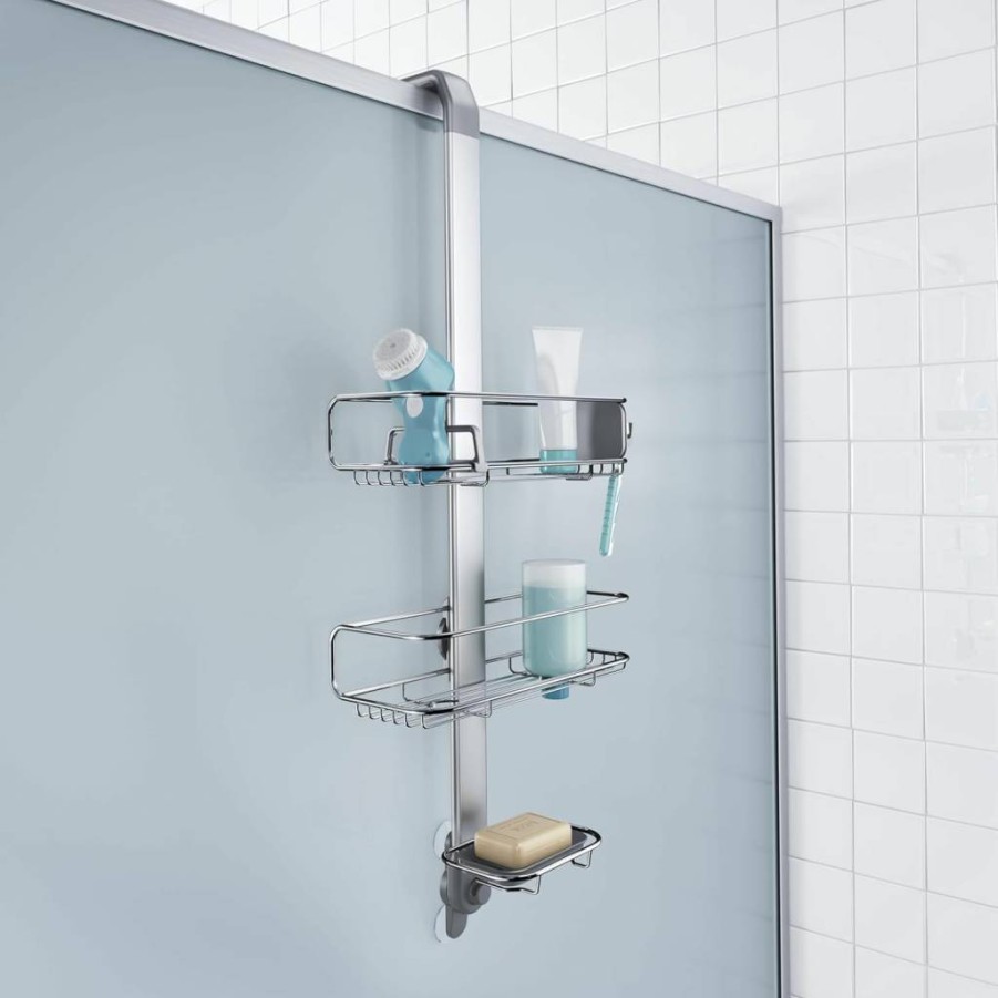 Simplehuman Over-Door Stainless Steel Shower Caddy with Anodized Aluminum - Rust-Resistant Bath Organizer