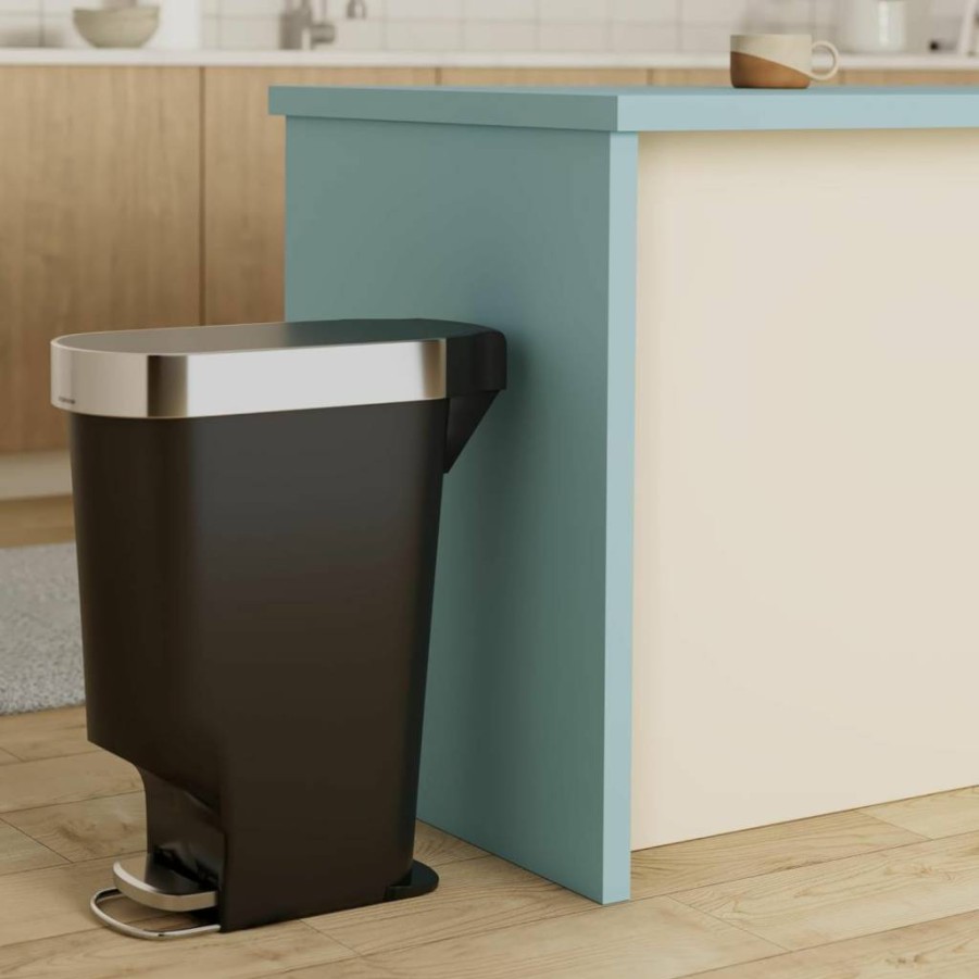 Simplehuman 10.6 Gallon Slim Step Trash Can with Liner Rim, Grey Plastic Kitchen Waste Bin