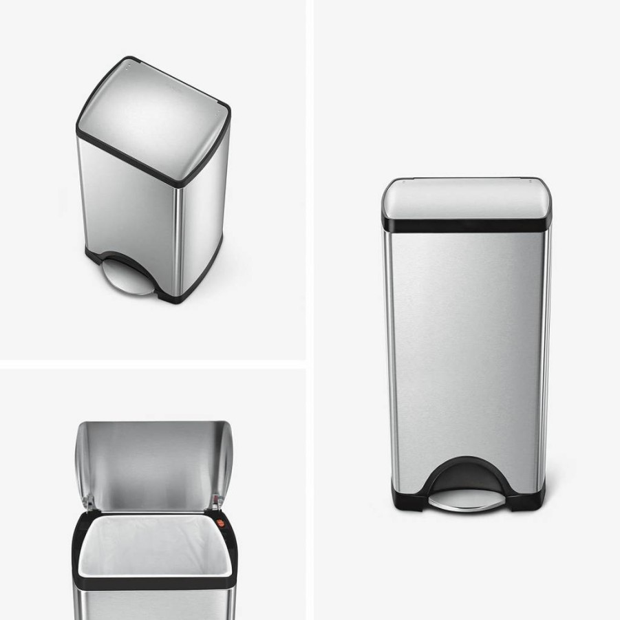 Simplehuman 46L Brushed Stainless Steel Dual Compartment Step Trash Can for Kitchen Recycling
