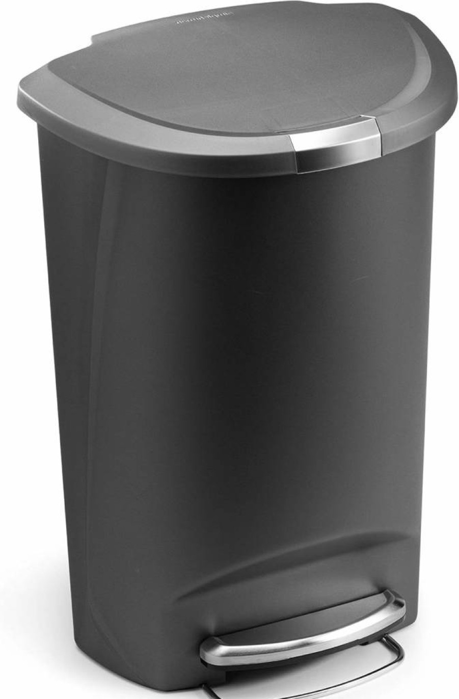 Simplehuman 13 Gallon Black Semi-Round Step Trash Can with Secure Slide Lock, 50 Liter Kitchen Waste Bin