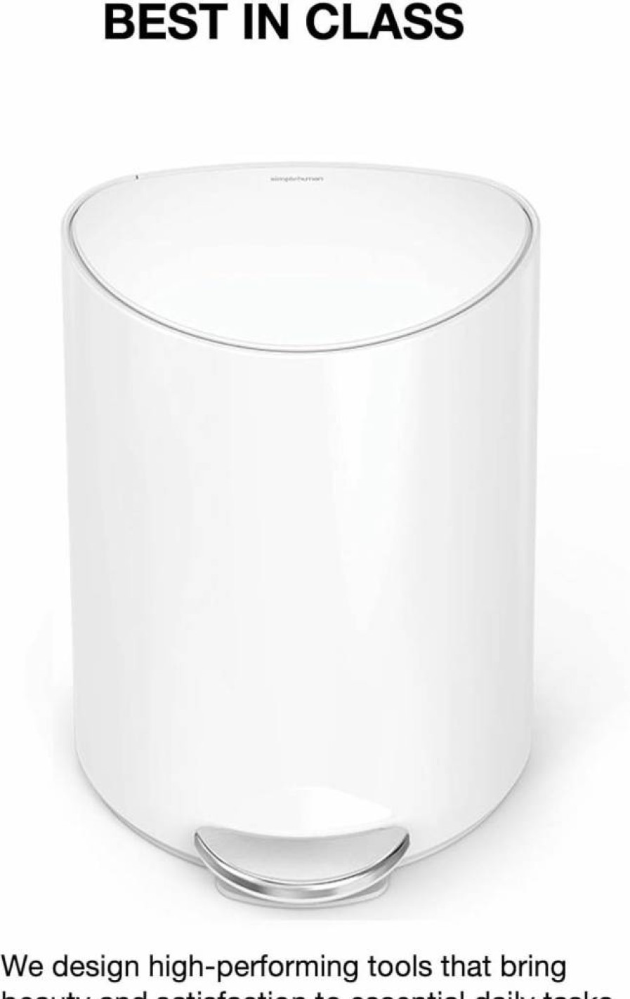 Simplehuman 6 Liter Semi-Round Step Trash Can, Stainless Steel, White Finish, Sensor Lid, Kitchen Waste Bin