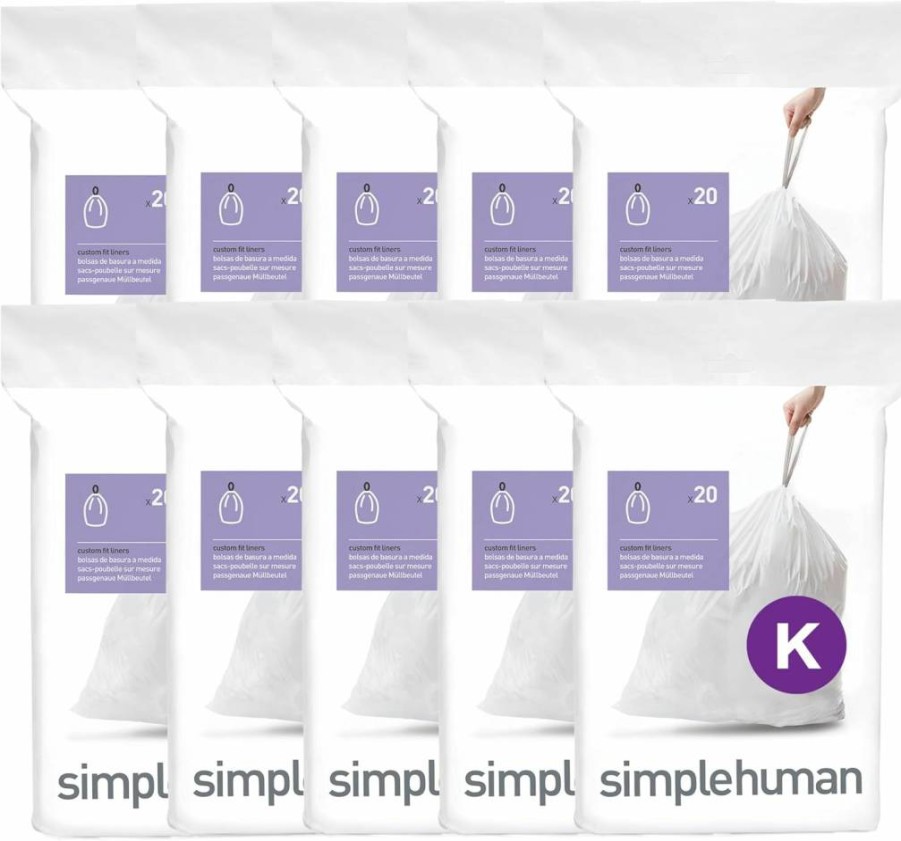 Simplehuman Code K Custom Fit Trash Bags - 60 Count Dispenser Pack, Drawstring Liners for 9-12 Gallon Bins (35-45 Liter), White