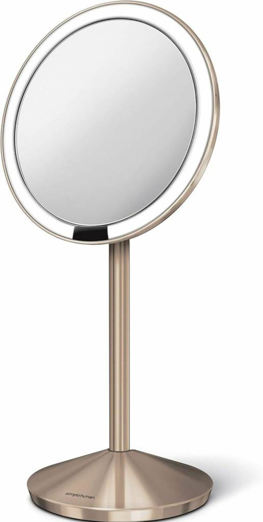 Simplehuman 5" Rechargeable Travel Makeup Mirror with 10X Magnification - Brushed Stainless Steel Sensor Mirror for Precision Beauty