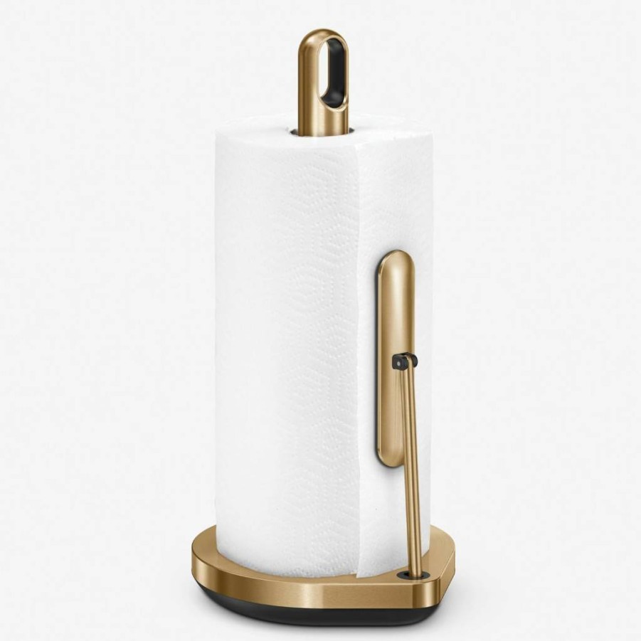 Simplehuman Brushed Stainless Steel Tension Arm Paper Towel Holder - Heavy-Duty Kitchen Countertop Dispenser with One-Handed Tear