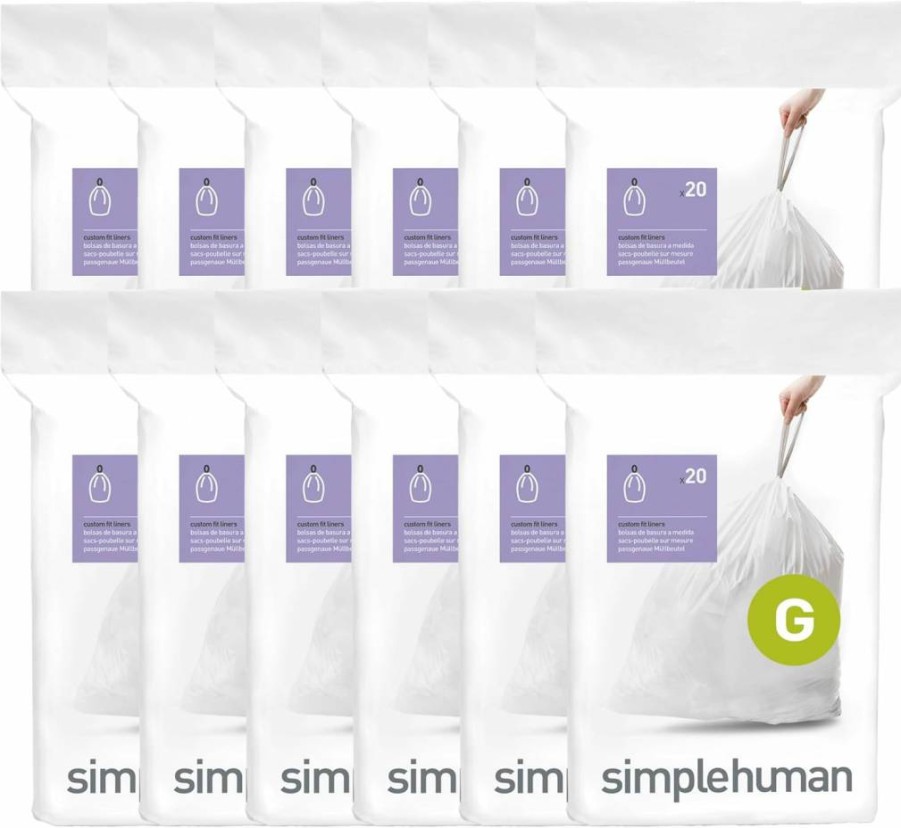 Simplehuman Code L Custom Fit Drawstring Trash Bags, 18L/4.7 Gallon, 100-Pack Dispenser Liners, White