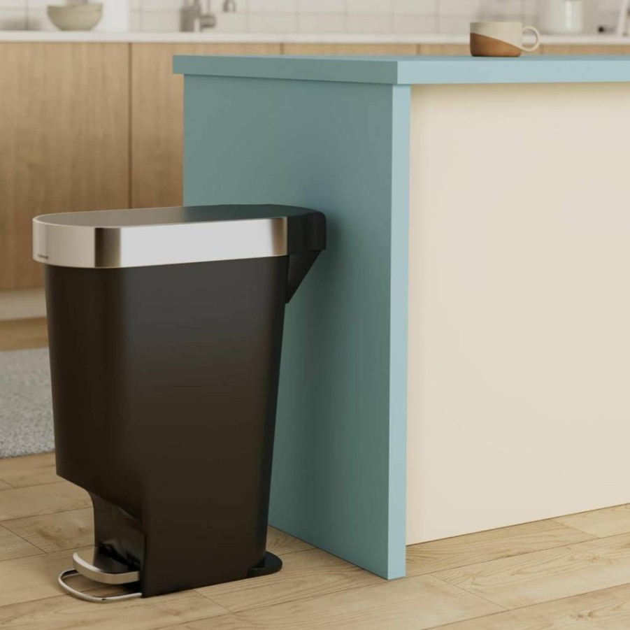 Simplehuman 12 Gallon Soft-Close Step Trash Can, 45L Rectangular Kitchen Waste Bin, Grey Plastic