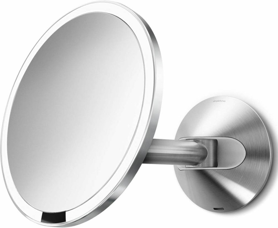 Simplehuman 8" Round Wall Mount Sensor Makeup Mirror with 5X Magnification, Brushed Stainless Steel, Hard-Wired (100-240V)