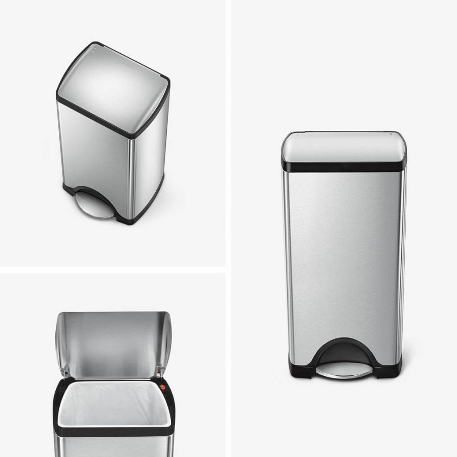 Simplehuman 13 Gallon Stainless Steel Step Trash Can for Kitchen, 50 Liter Rectangular Design, Brushed Finish