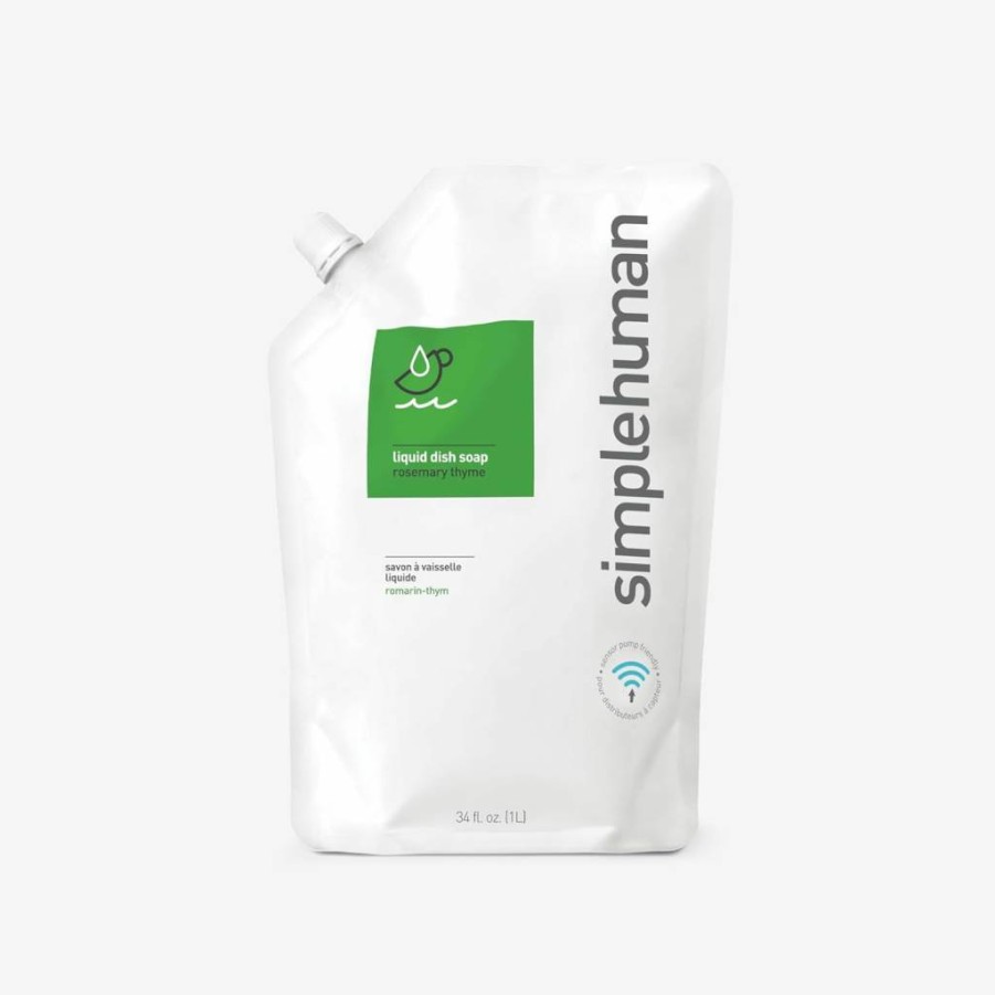 Simplehuman Fragrance-Free Moisturizing Liquid Hand Soap Refill Pouch, 34 oz (3-Pack) | Hypoallergenic & Gentle