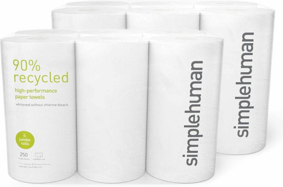 Simplehuman Eco-Friendly Recycled Paper Towels, 12 Rolls | High-Performance & Sustainable
