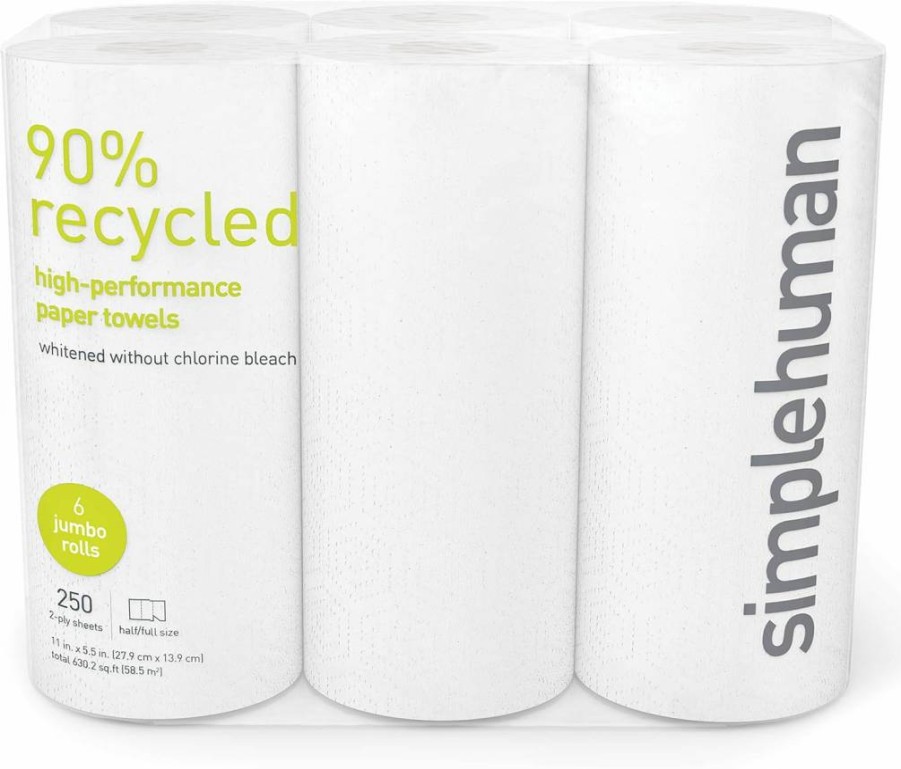 Simplehuman Eco-Friendly Recycled Paper Towels, 12 Rolls | High-Performance & Sustainable