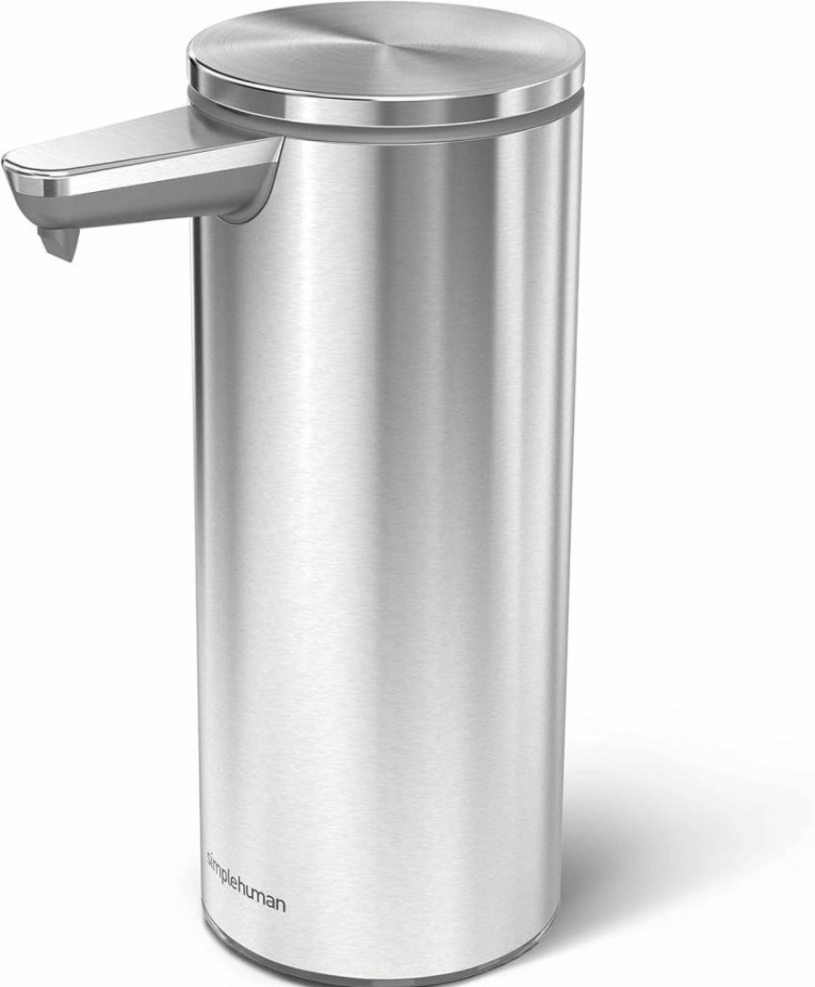 Simplehuman Rechargeable Sensor Soap Dispenser - 9 Oz Touch-Free Automatic Hand Soap Pump, Brushed Stainless Steel, Battery Operated