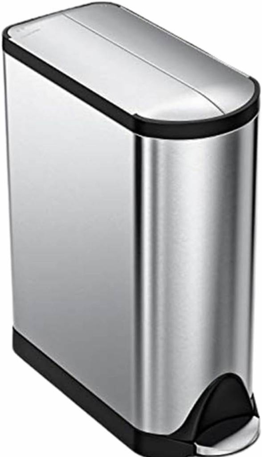 Simplehuman 10L Butterfly Lid Step Trash Can, Brushed Stainless Steel Bathroom Waste Bin with Black Trim