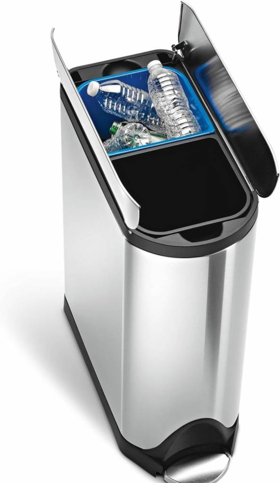Simplehuman 10L Butterfly Lid Step Trash Can, Brushed Stainless Steel Bathroom Waste Bin with Black Trim