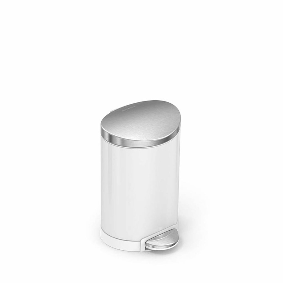 Simplehuman 6L / 1.6 Gal Brushed Stainless Steel Step Trash Can for Bathroom, Semi-Round Design