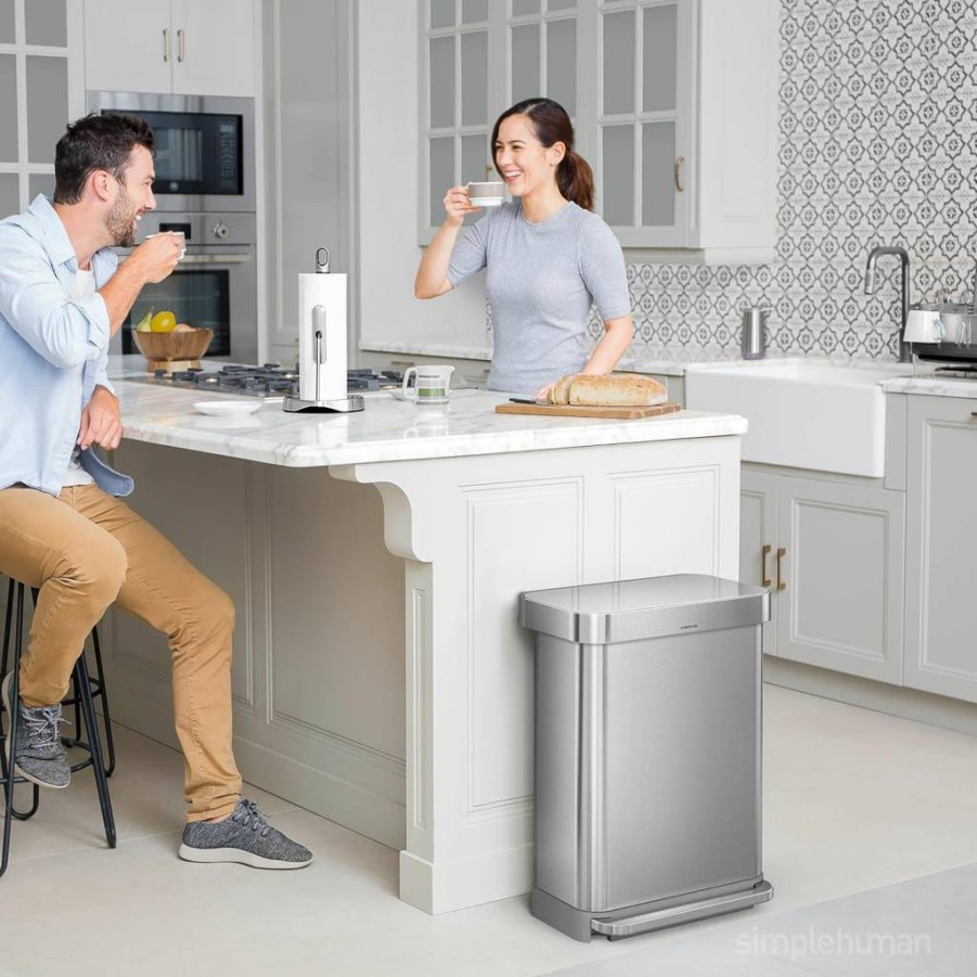Simplehuman 45L Rectangular Step Trash Can with Soft-Close Lid, Brushed Stainless Steel Kitchen Bin