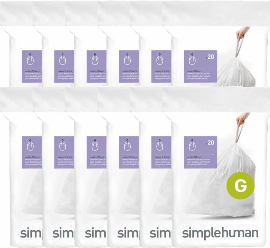 Simplehuman Code M Custom Fit Trash Bags, 60 Count Dispenser Pack, 45L/11.9 Gallon Drawstring Liners, White Kitchen Wastebasket Liners