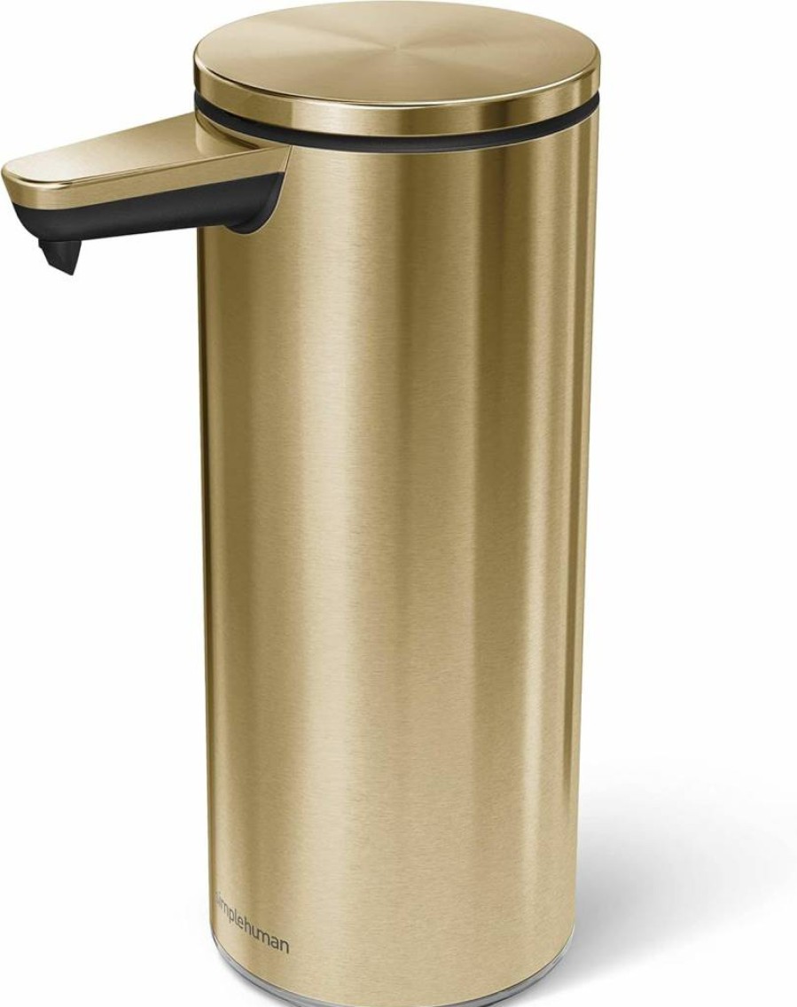 Simplehuman Rechargeable Touch-Free Sensor Soap Dispenser in Brass with Black Trim, 9 Oz. Automatic Liquid Soap Pump