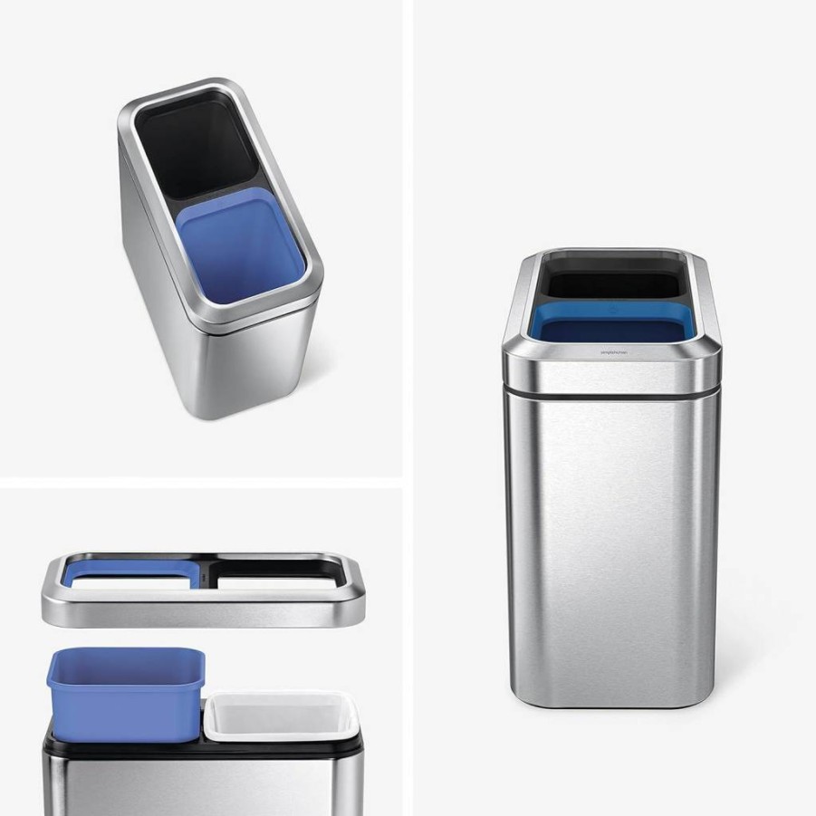 Simplehuman 6.6 Gallon Slim Stainless Steel Trash Can - Commercial Grade Open Top Office Waste Bin, Brushed Metal Design