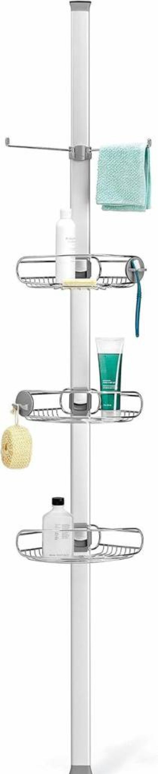 Simplehuman 9-Foot Adjustable Tension Pole Shower Caddy with Stainless Steel & Anodized Aluminum - Rust-Resistant Bath Organizer
