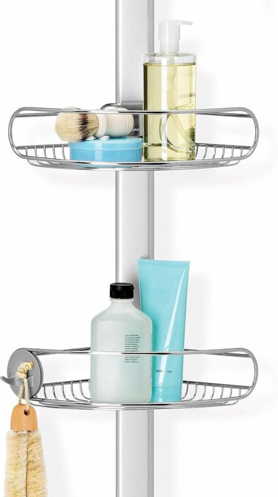 Simplehuman 9-Foot Adjustable Tension Pole Shower Caddy with Stainless Steel & Anodized Aluminum - Rust-Resistant Bath Organizer