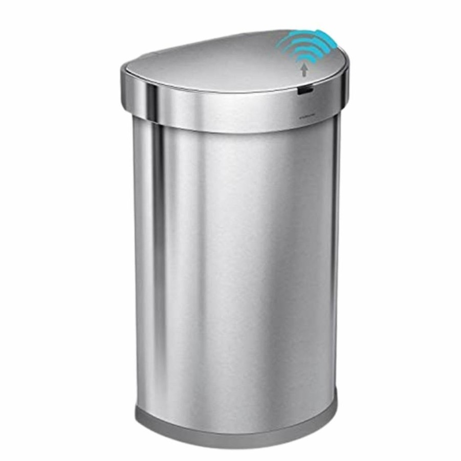 Simplehuman 45L / 12 Gallon Brushed Stainless Steel Hands-Free Step Trash Can, Semi-Round Design