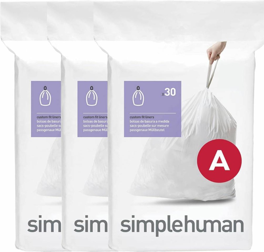 Simplehuman Code A Custom Fit Drawstring Trash Bags, 90 Count Dispenser Pack, 4.5 Liter / 1.2 Gallon, White Liners for Bathroom & Office