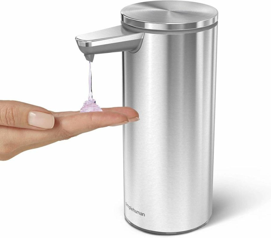 Simplehuman 9 Oz. Rechargeable Automatic Sensor Soap Dispenser, Touch-Free Stainless Steel Liquid Soap Pump