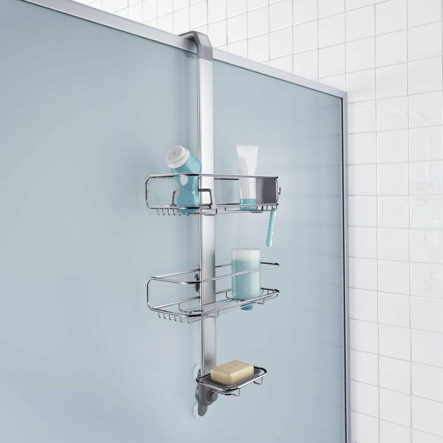 Simplehuman Stainless Steel Corner Shower Caddy with Anodized Aluminum - Space-Saving Bathroom Organizer