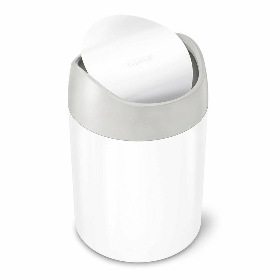 Simplehuman 1.5L Mini Stainless Steel Countertop Trash Can, Compact White Waste Bin for Bathroom or Office
