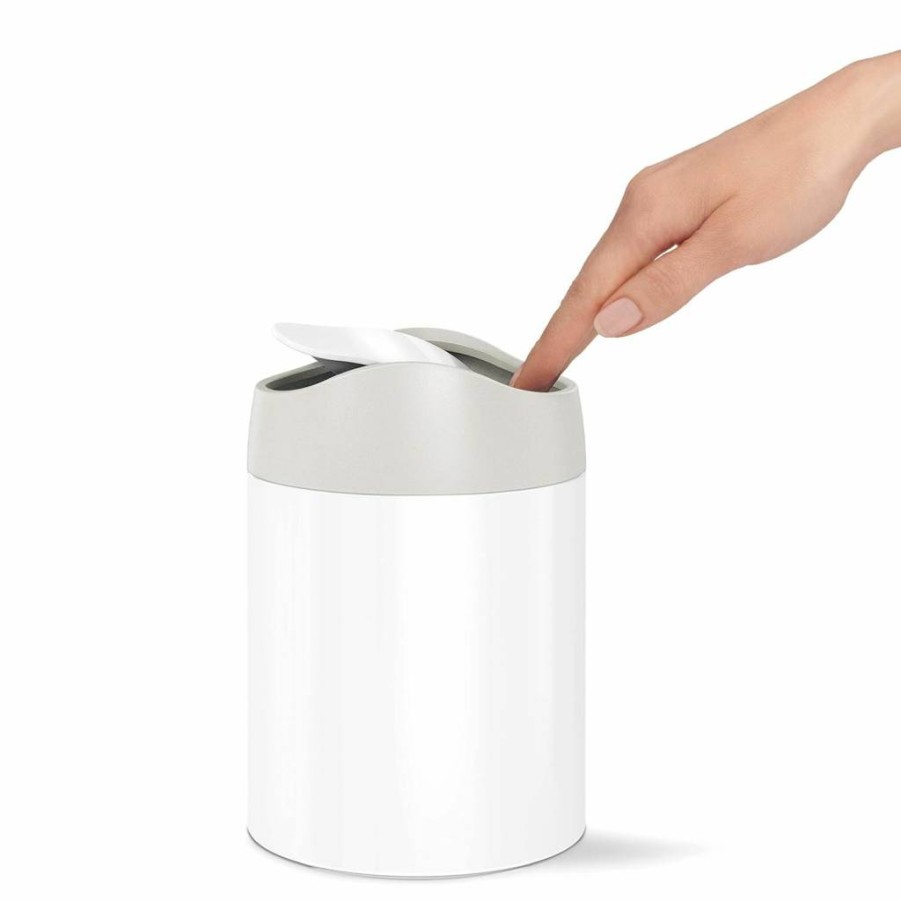 Simplehuman 1.5L Mini Stainless Steel Countertop Trash Can, Compact White Waste Bin for Bathroom or Office