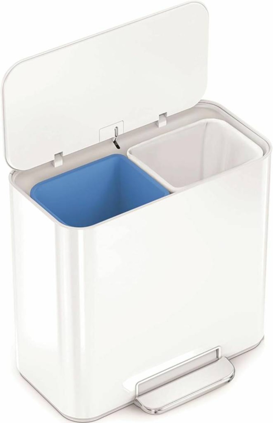 Simplehuman 15L Dual Compartment Step Trash Can - Matte Black Steel Mini Recycler Bin for Office, Hotel & Small Spaces