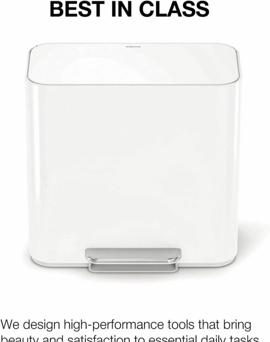 Simplehuman 15L Dual Compartment Step Trash Can - Matte Black Steel Mini Recycler Bin for Office, Hotel & Small Spaces