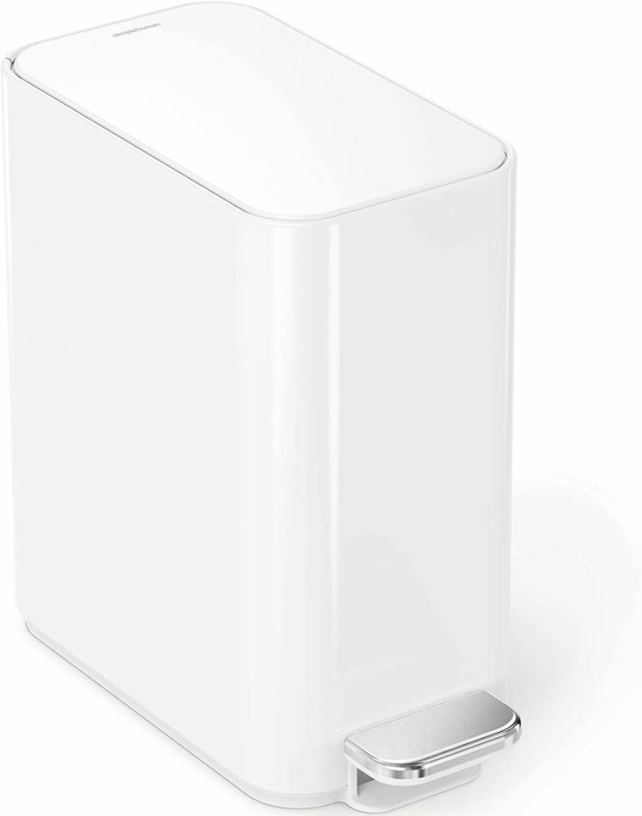 Simplehuman 5L Stainless Steel Bathroom Trash Can with Lid - Compact White Waste Bin for Small Spaces