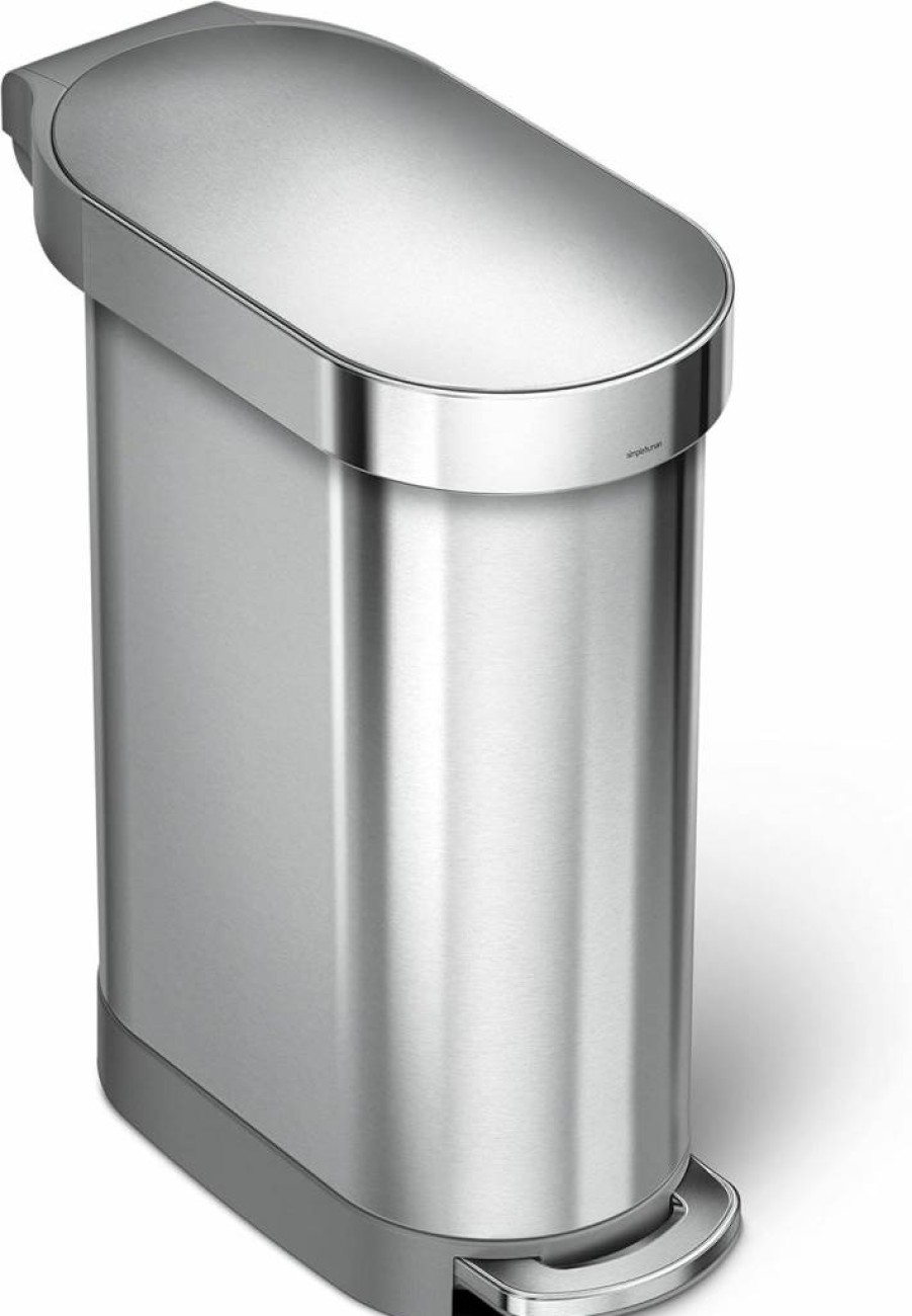 Simplehuman 45L Slim Hands-Free Step Trash Can, Brushed Stainless Steel Kitchen Bin
