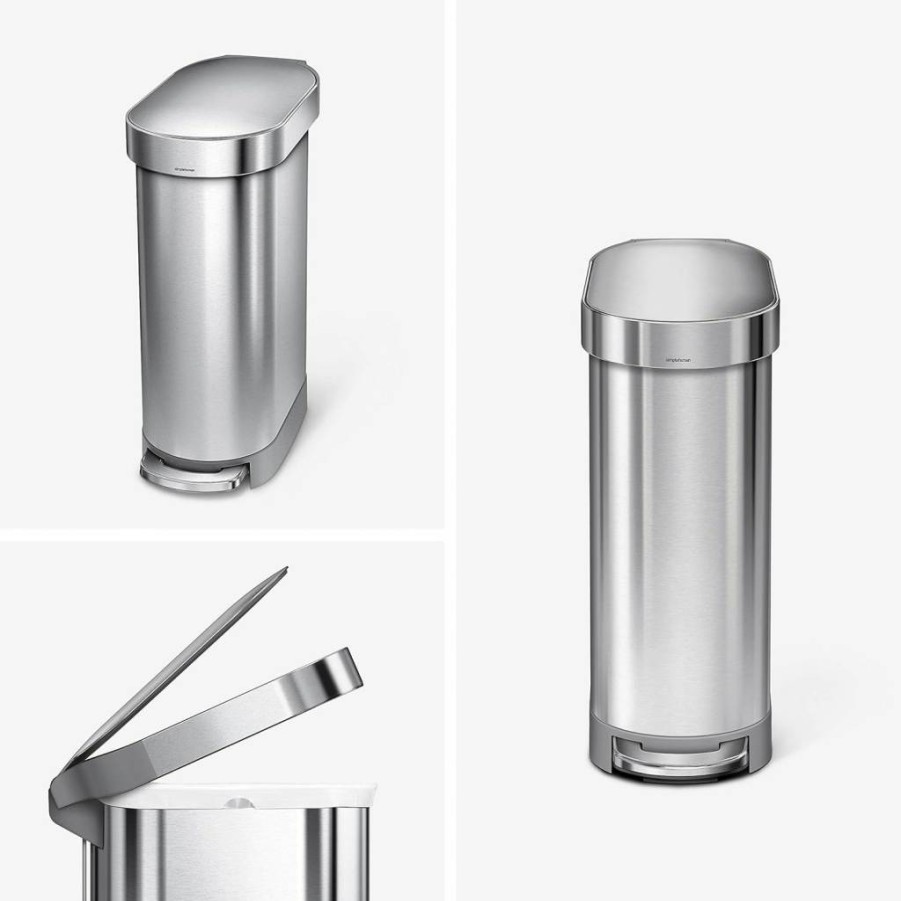 Simplehuman 45L Slim Hands-Free Step Trash Can, Brushed Stainless Steel Kitchen Bin