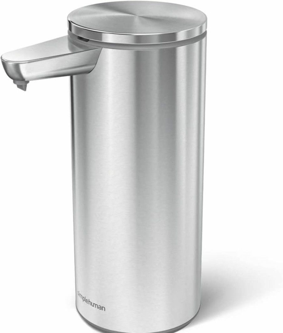 Simplehuman 9 Oz. Touch-Free Automatic Soap Dispenser, Rechargeable Sensor Pump, White Stainless Steel, Hygienic Hands-Free Design
