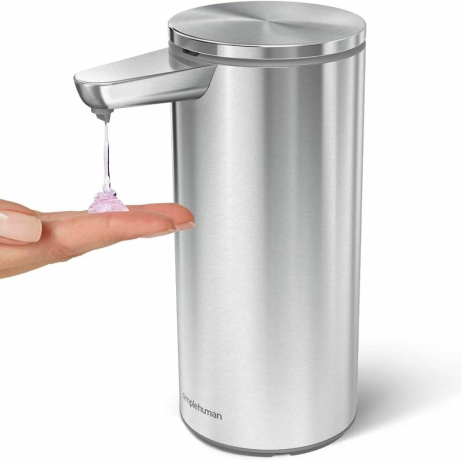Simplehuman 9 Oz. Touch-Free Automatic Soap Dispenser, Rechargeable Sensor Pump, White Stainless Steel, Hygienic Hands-Free Design