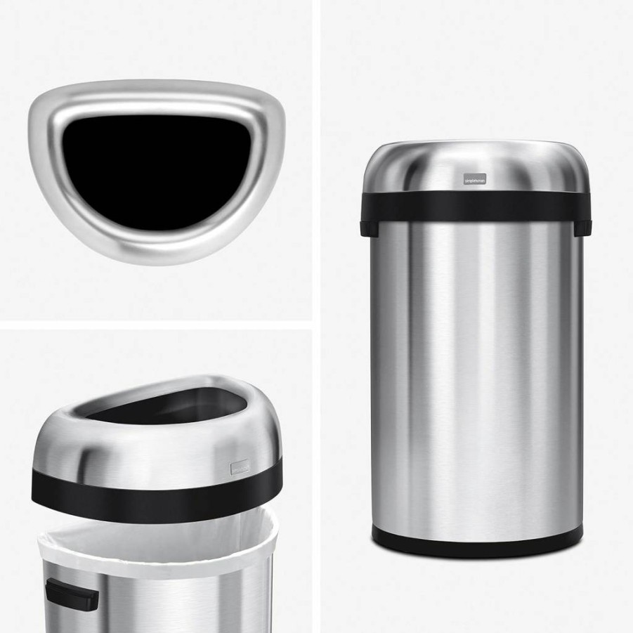 Simplehuman 80L/21.1Gal Commercial Stainless Steel Trash Can – Heavy Duty, ADA Compliant, Semi-Round Open Top Design