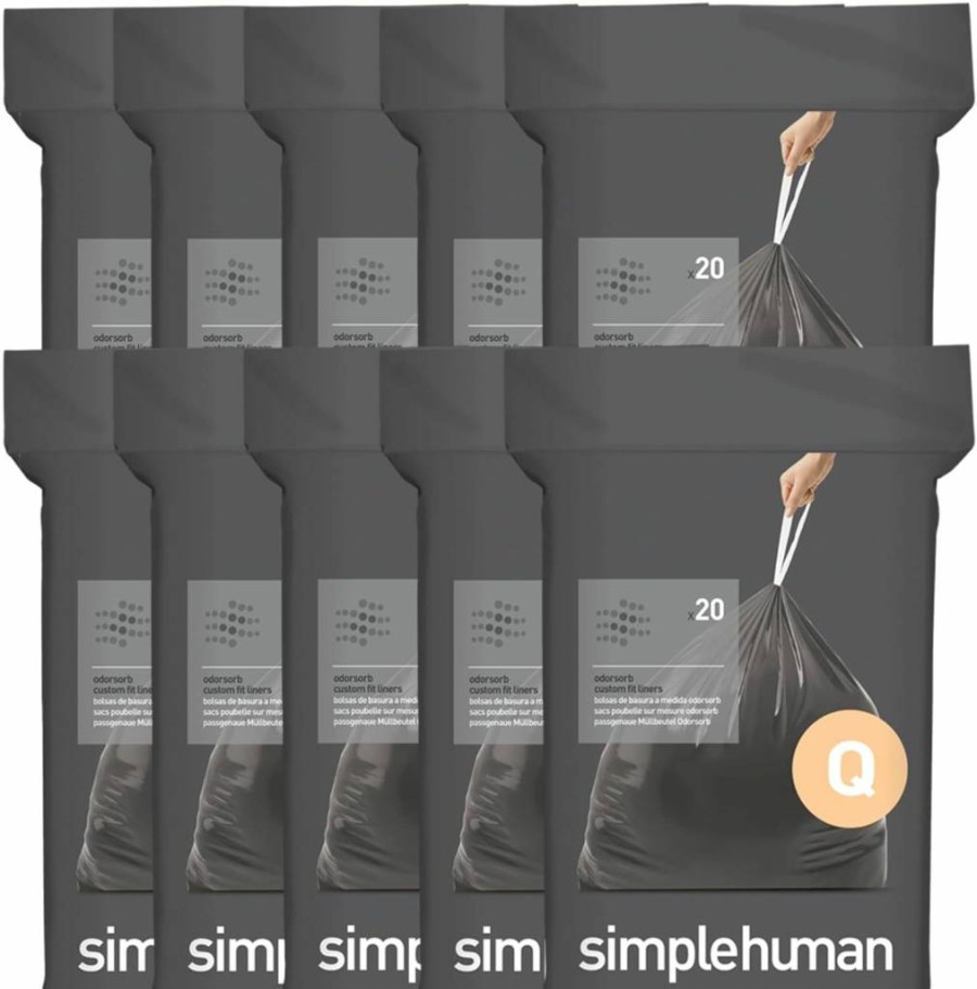 Simplehuman Code H Custom Fit Liners, 80 Count Odor Absorbing Trash Bags with Drawstring for 30-35 Liter / 8-9 Gallon Trash Cans, Genuine Odorsorb Dispenser Packs
