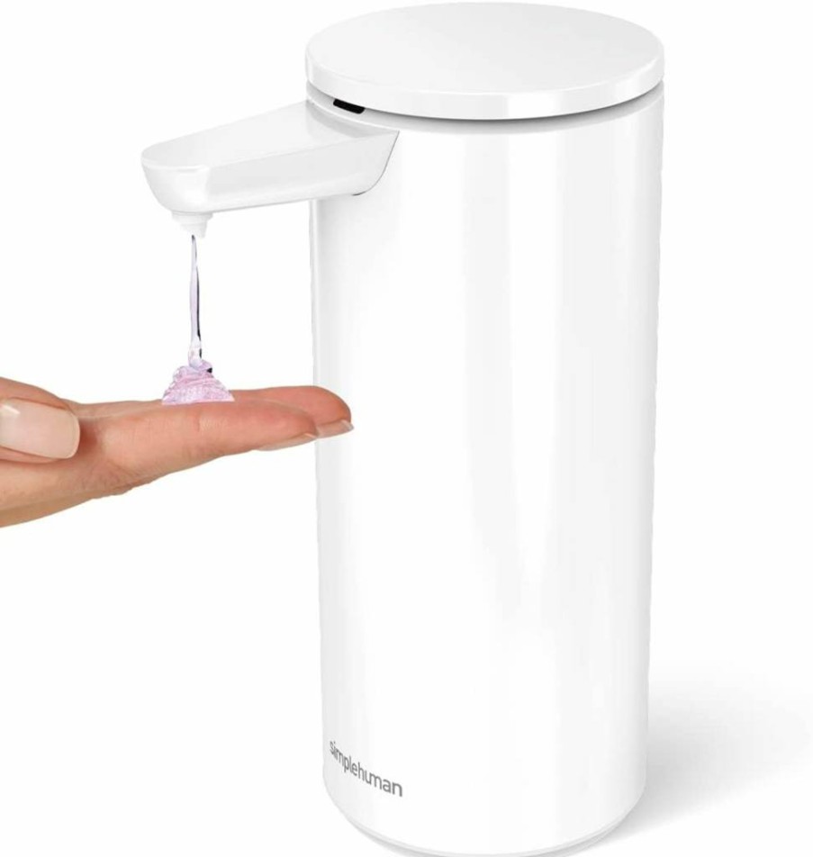 Simplehuman Cordless Rechargeable Touchless Automatic Soap Dispenser for Kitchen & Bathroom - White Stainless Steel Sensor Pump